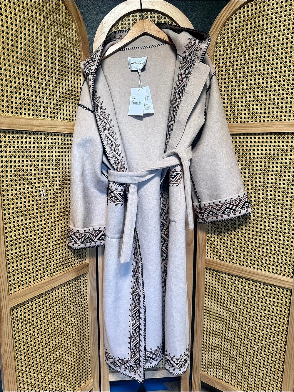 Antik Batik Condor Coat Embroidered Hooded Beige & Black Medium